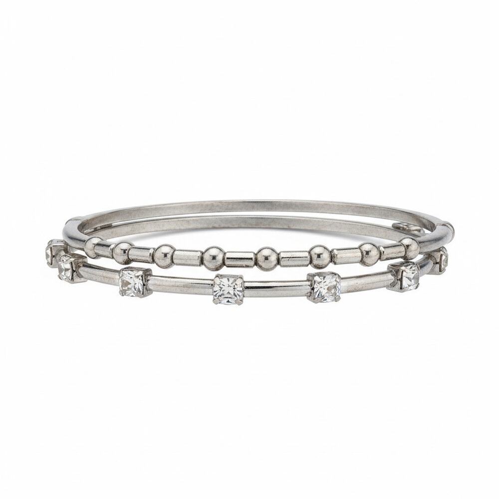 Anne Klein Silver Tone Crystal Bangle Bracelet New in Box
